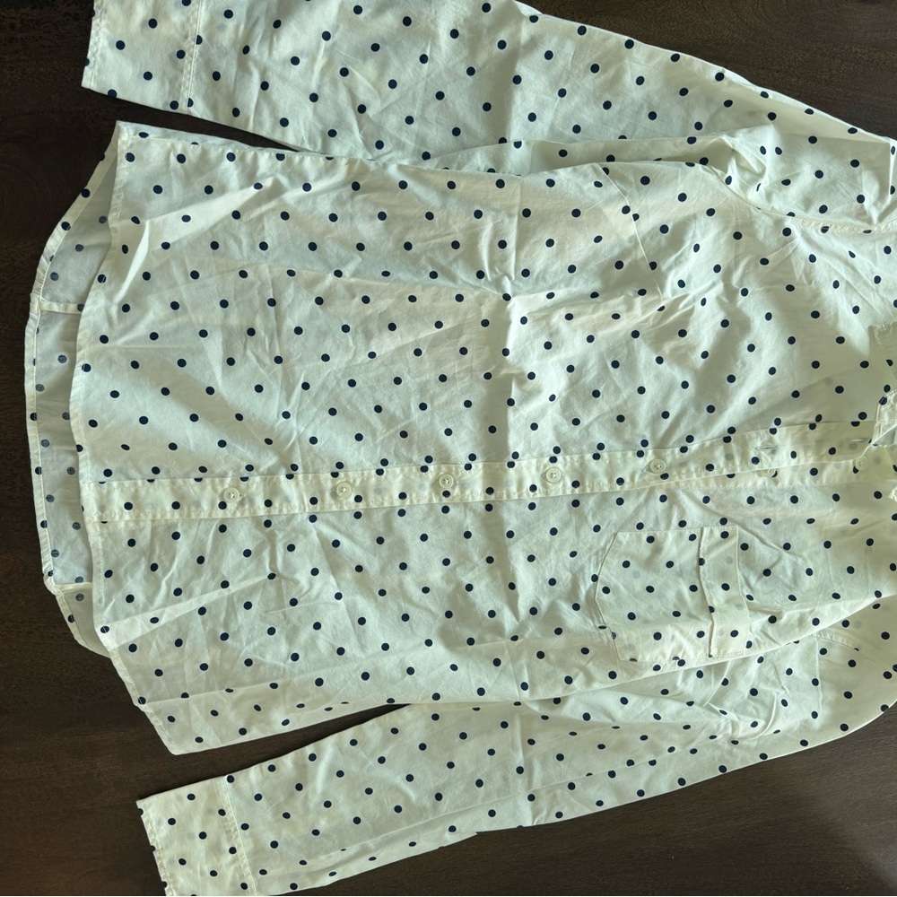 J. Crew Cream Shirt with Black Polka Dots